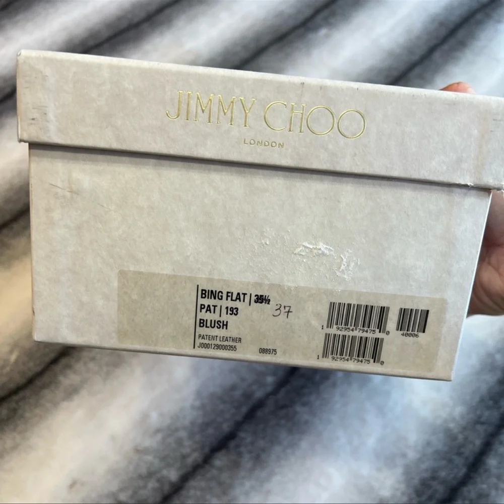 Jimmy Choo Bing Embellished Strap Point Toe Blush Patent Leather Pump Flats - Picture 8 of 10